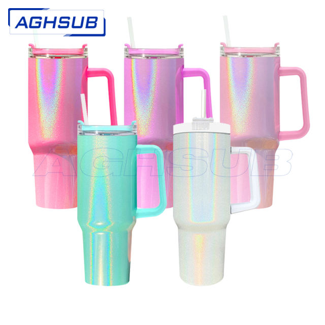 USA warehouse 40oz sublimation glitter shimmer double wall mug with removable handle first generation