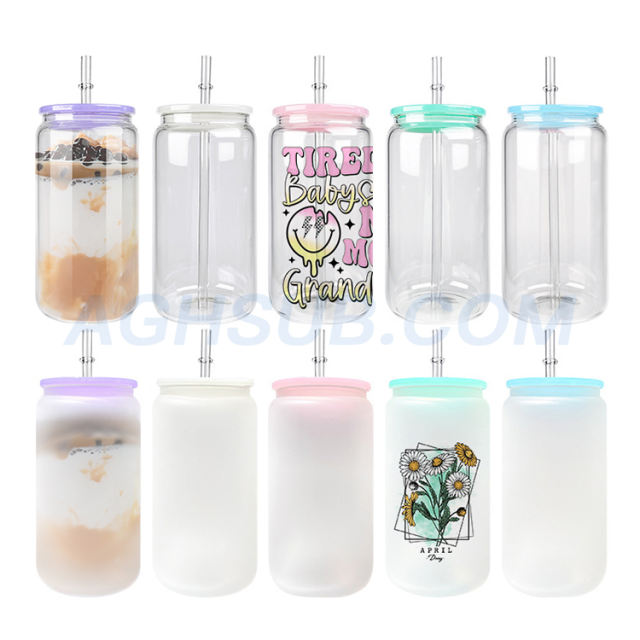 Ship from China 16oz sublimation glass jar with colored plastic lids