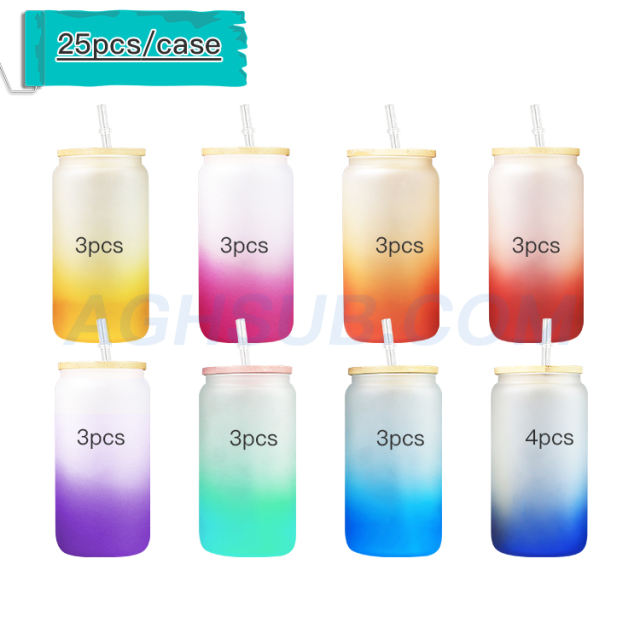 16oz gradient frosted sublimation glass jar