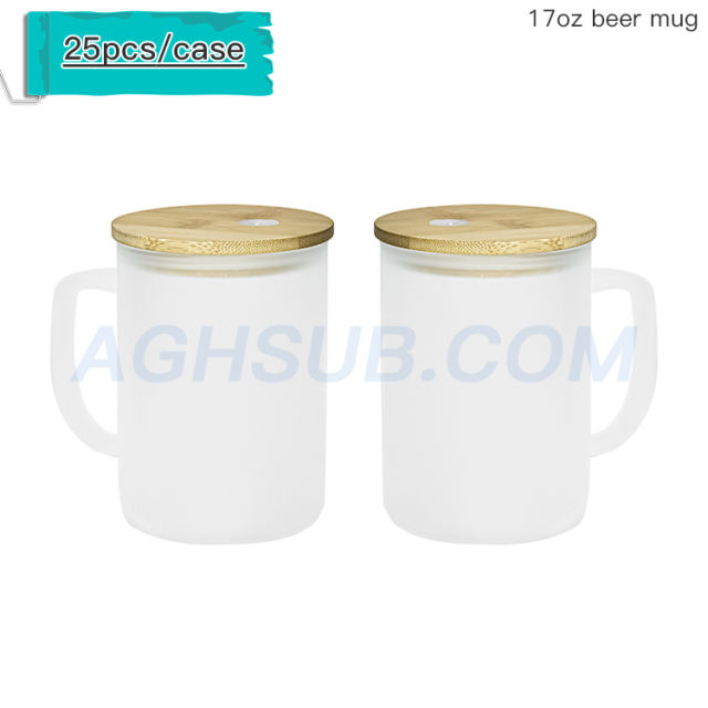 17oz glass sublimation beer mug  tumbler with bamboo lids