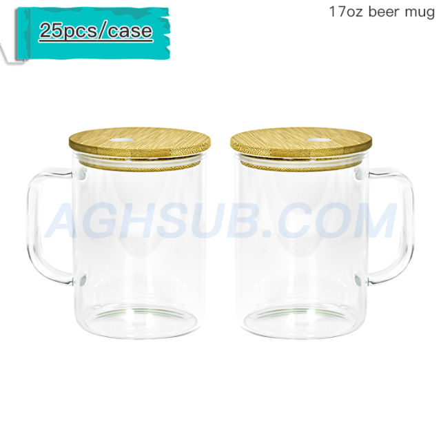 17oz glass sublimation beer mug  tumbler with bamboo lids