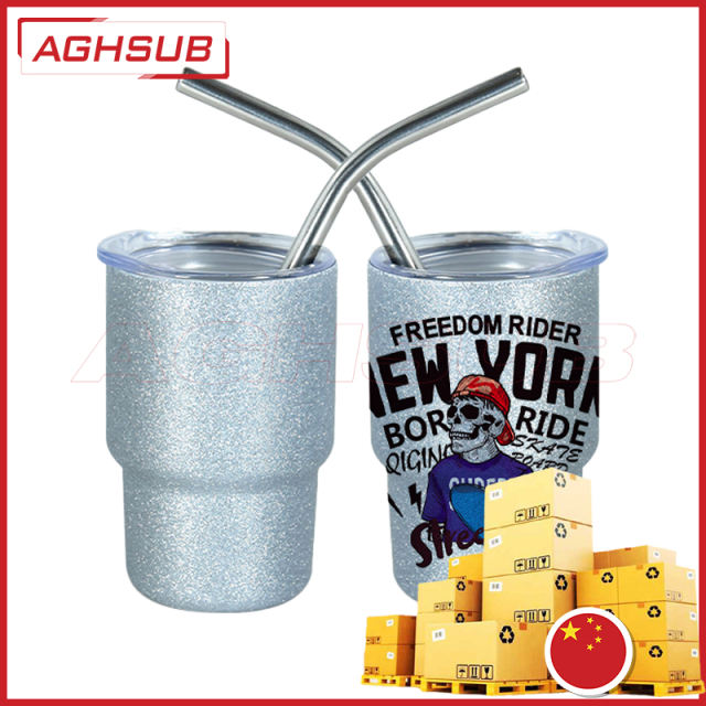 PRE SALE 【Air shipping from China】3oz sublimation stainless steel rough glitter wihte shot glass cups non vacuum