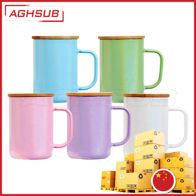 【Fast sea shipping】17oz glass shimmer glitter sublimation beer mug  tumbler with bamboo lids