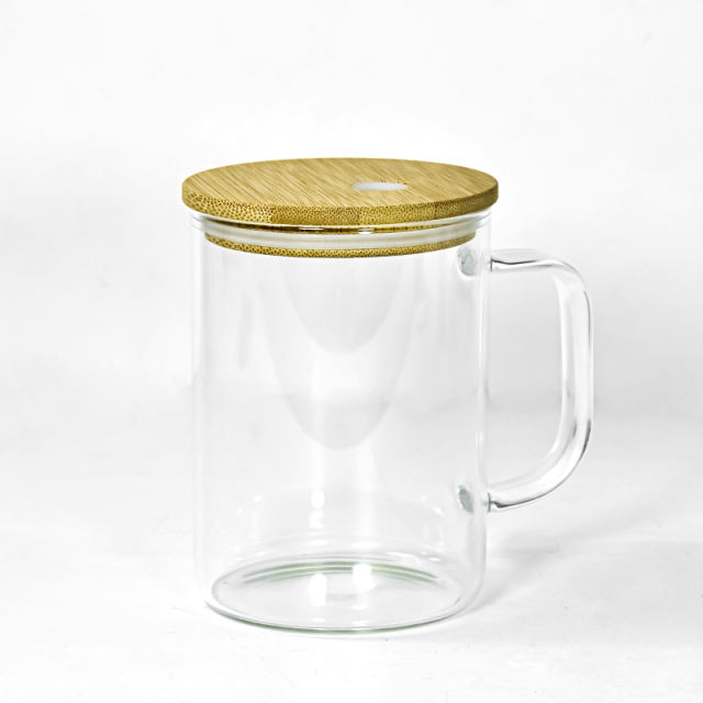 From China by sea 15oz glass sublimation beer mug  tumbler with bamboo acrylic lids
