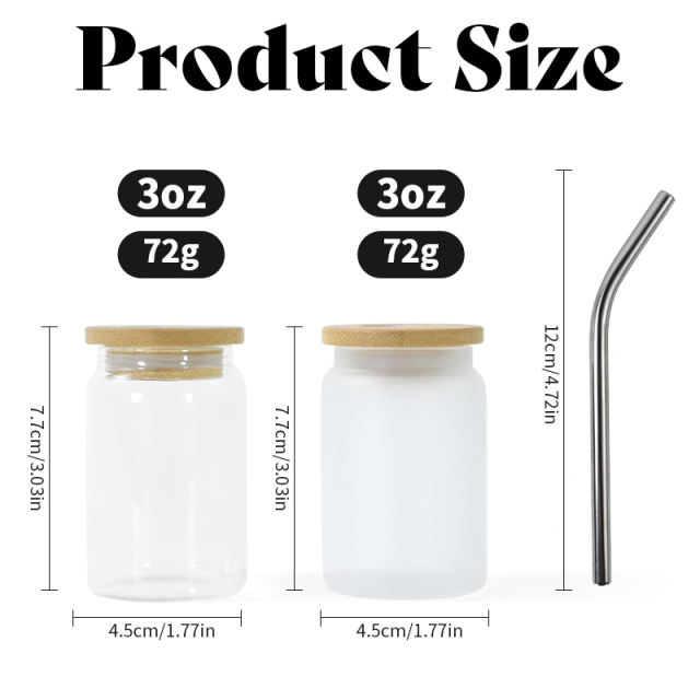 Air shipping from China 3oz mini sublimation glass can with metal straw