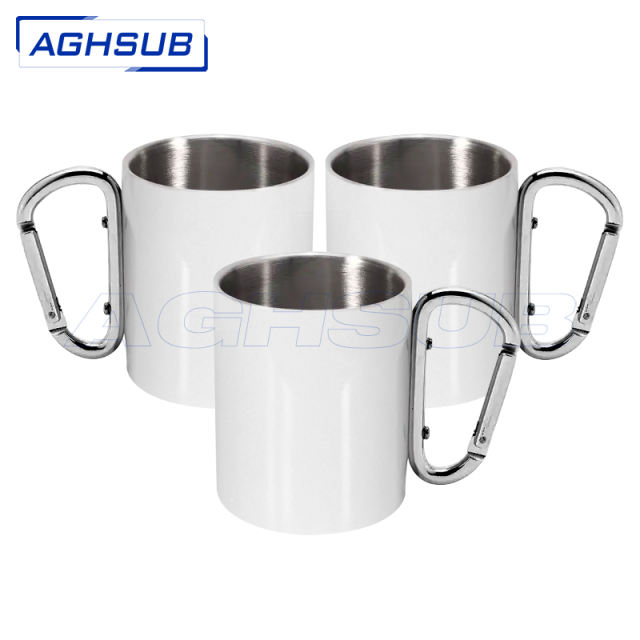 220ml white sublimation camping mug with buckle