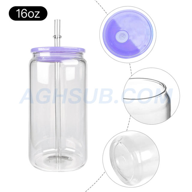 US warehouse 16oz sublimation glass jar with colored plastic lids