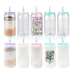 US warehouse 16oz sublimation glass jar with colored plastic lids