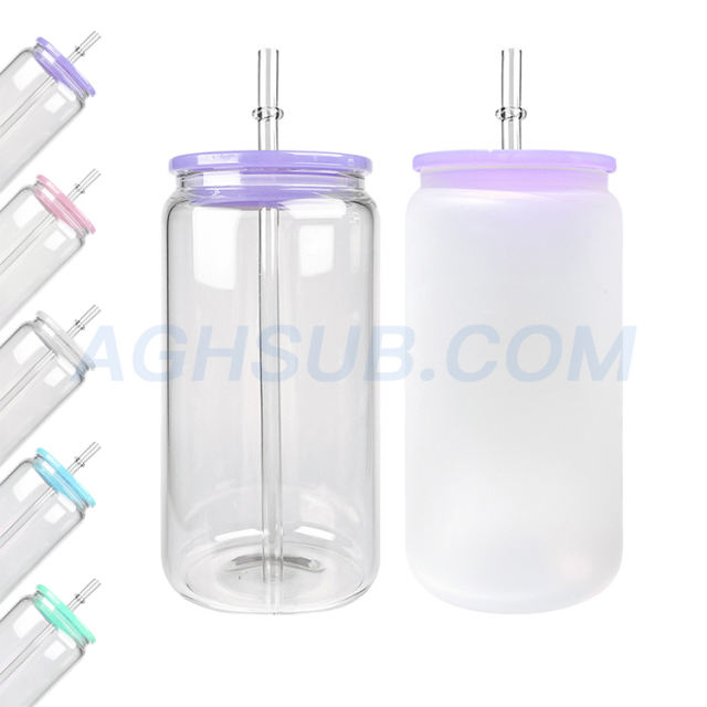 US warehouse 16oz sublimation glass jar with colored plastic lids