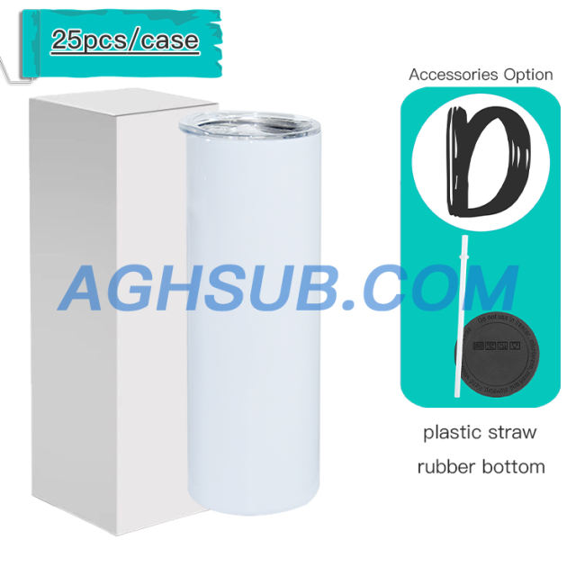 #D 20oz sublimation skinny straight tumbler with plastic straws & rubber bottom