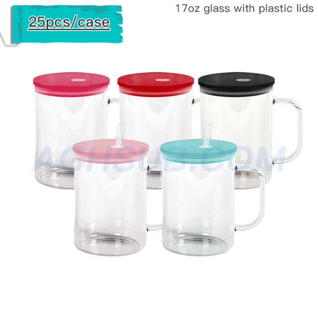 17oz glass sublimation beer mug  tumbler with plastic colored lids