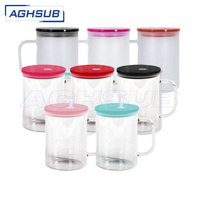17oz glass sublimation beer mug  tumbler with plastic colored lids