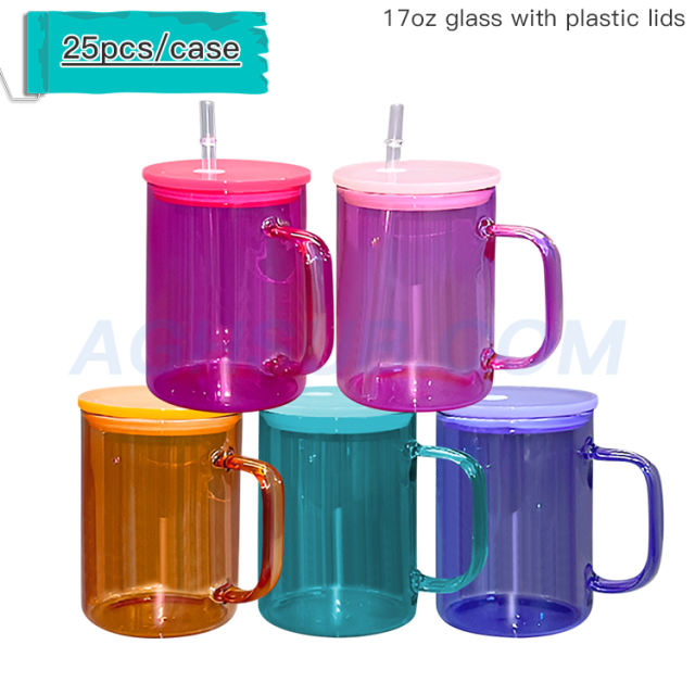 17oz glass sublimation colored mug  tumbler with plastic colored lids