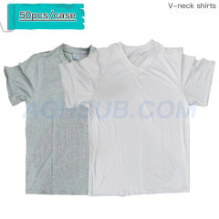 US warehouse V-neck sublimation Polyester T-shirts mix white & grey