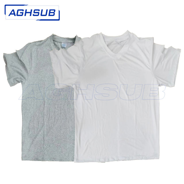 US warehouse V-neck sublimation Polyester T-shirts mix white & grey
