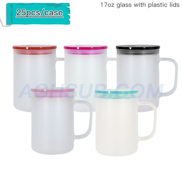 17oz glass sublimation beer mug  tumbler with plastic colored lids
