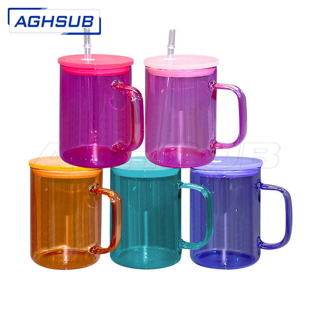 17oz glass sublimation colored mug  tumbler with plastic colored lids