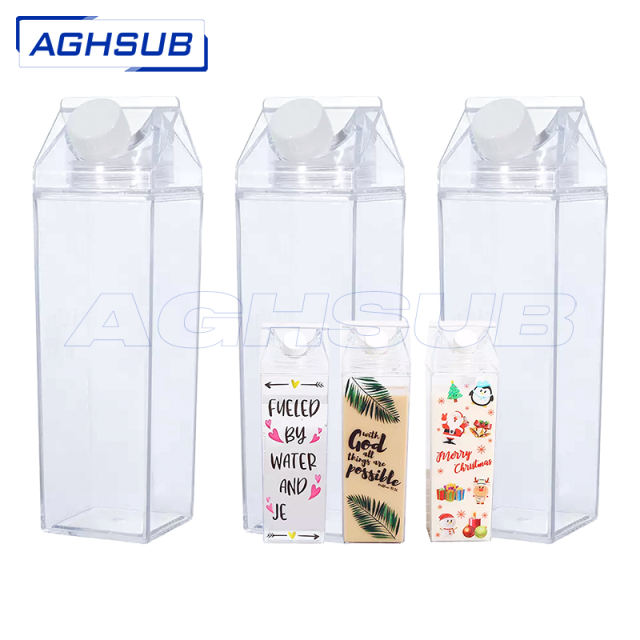 Acrylic sports milk carton shape box square kids plastic portable drinking bottle