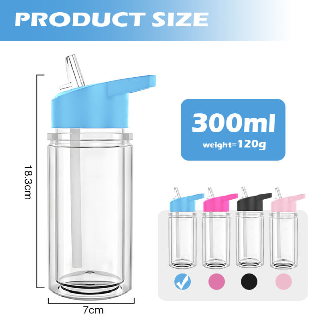 【China Warehouse】300ml Plastic Double Wall Water Bottle with Handle Lids