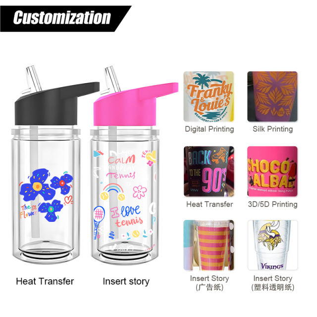 【China Warehouse】300ml Plastic Double Wall Water Bottle with Handle Lids