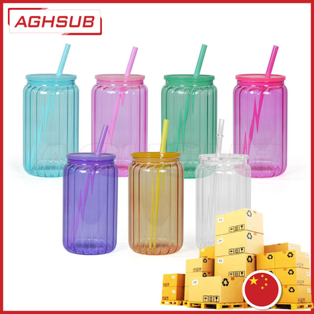 China warehouse 16oz sublimation streak inner single wall glass can