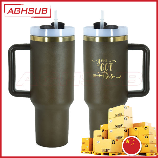 From China sea shipping 40oz  Non-Sub Powder Coated Golden Base Chocolate color mug