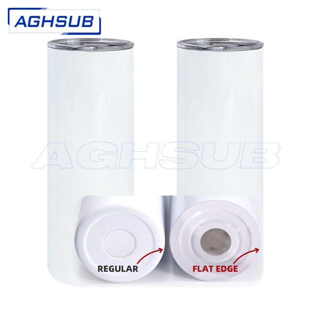 US warehouse 20oz Glossy Flat Edge sublimation tumbler with metal straw and rubber bottom