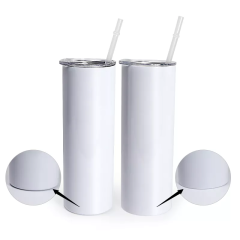 US warehouse 20oz Glossy Flat Edge sublimation tumbler with metal straw and rubber bottom