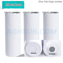 US warehouse 20oz Glossy Flat Edge sublimation tumbler with metal straw and rubber bottom