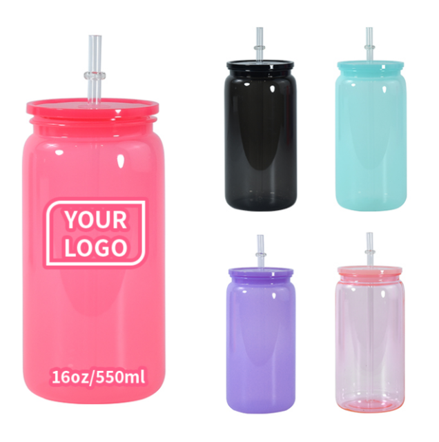 From china 16oz sublimation colored glass cup with colored plastic lids