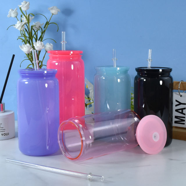 From china 16oz sublimation colored glass cup with colored plastic lids
