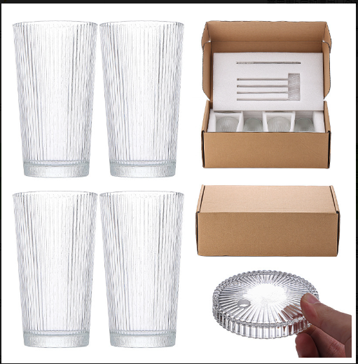 US warehouse 375ml vertical stripe glass cup set