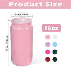 US warehouse 16oz sublimation mix colored glass cup with colored plastic lids