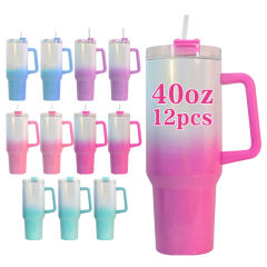 US warehouse 6pcs/12pcs 40oz sublimation ombre mix colors double wall mug with removable handle