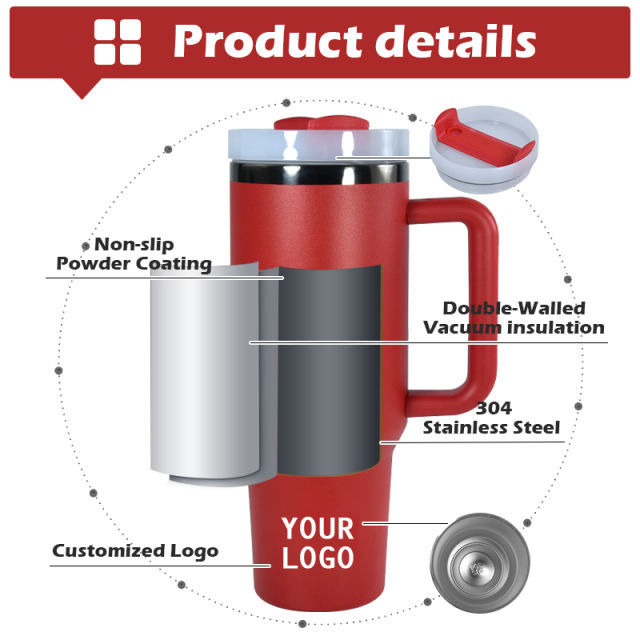 US warehouse 40oz H2.0 Pwoder Coated with Plated Black Base tumbler mug