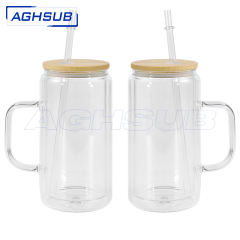 US warehouse 16oz double wall sublimation snowglobe glass can with bamboo lids