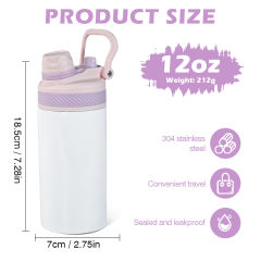 US warehouse 12oz sub sports kids flat edge water bottle with 2 in 1 handle lids