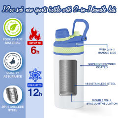 US warehouse 12oz sub sports kids flat edge water bottle with 2 in 1 handle lids