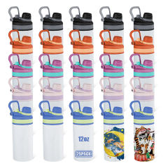 US warehouse 12oz sub sports kids flat edge water bottle with 2 in 1 handle lids