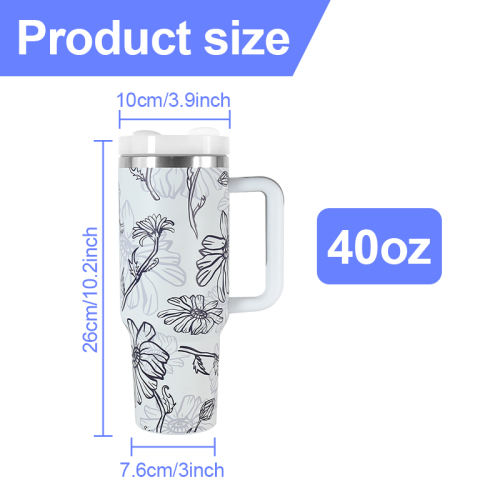 40 oz H2.0 Finished 3D Printed with Designated Pattern Stainless Steel Double Wall Vacuum Mug with Plastic Handle