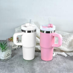 US warehouse 14oz Powder Coated Stainless Steel Double Wall Vaccum Mug with Plastic Handle Mix Colors