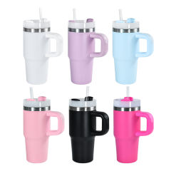 US warehouse 14oz Powder Coated Stainless Steel Double Wall Vaccum Mug with Plastic Handle Mix Colors