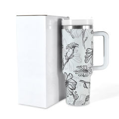 40 oz H2.0 Finished 3D Printed with Designated Pattern Stainless Steel Double Wall Vacuum Mug with Plastic Handle
