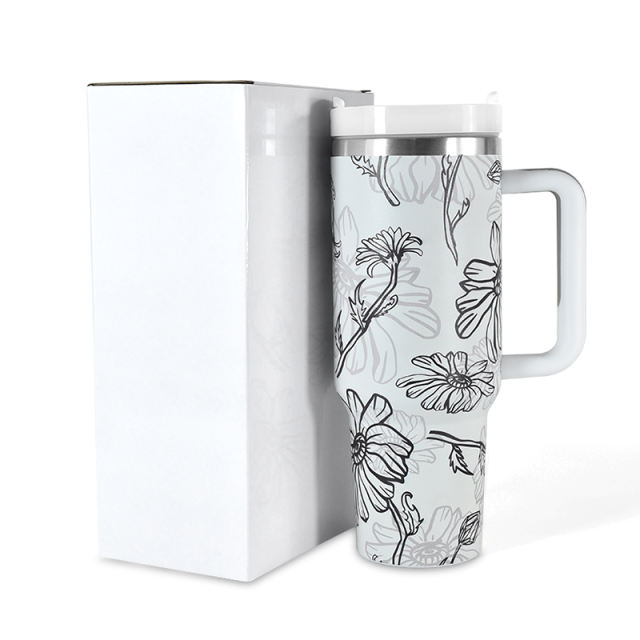 40 oz H2.0 Finished 3D Printed with Designated Pattern Stainless Steel Double Wall Vacuum Mug with Plastic Handle