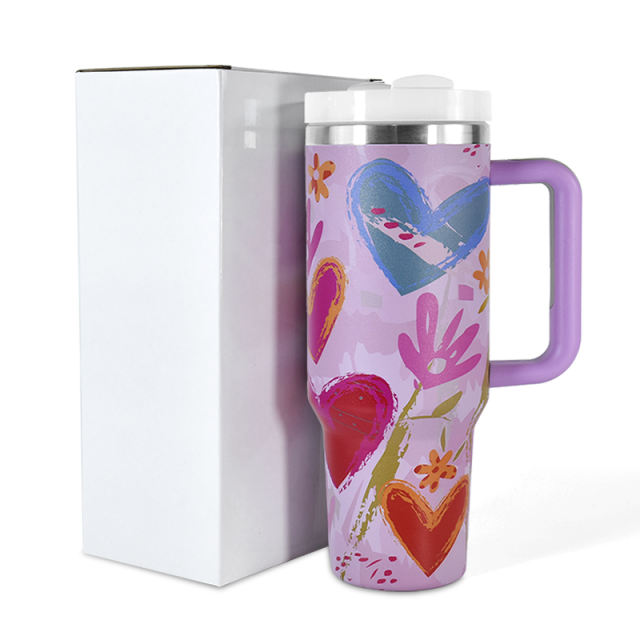 40 oz H2.0 Finished 3D Printed with Designated Pattern Stainless Steel Double Wall Vacuum Mug with Plastic Handle
