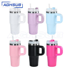 US warehouse 14oz Powder Coated Stainless Steel Double Wall Vaccum Mug with Plastic Handle Mix Colors