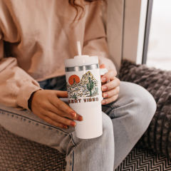 US warehouse 14oz White Sublimation Stainless Steel Double Wall Vaccum Mug with Plastic Handle