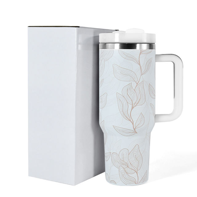 40 oz H2.0 Finished 3D Printed with Designated Pattern Stainless Steel Double Wall Vacuum Mug with Plastic Handle
