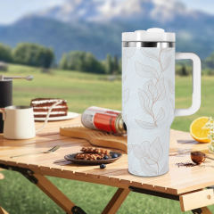 40 oz H2.0 Finished 3D Printed with Designated Pattern Stainless Steel Double Wall Vacuum Mug with Plastic Handle