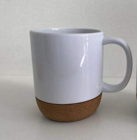 US warehouse 15oz glossy ceramic sublimation mug with bottom and black plastic lids